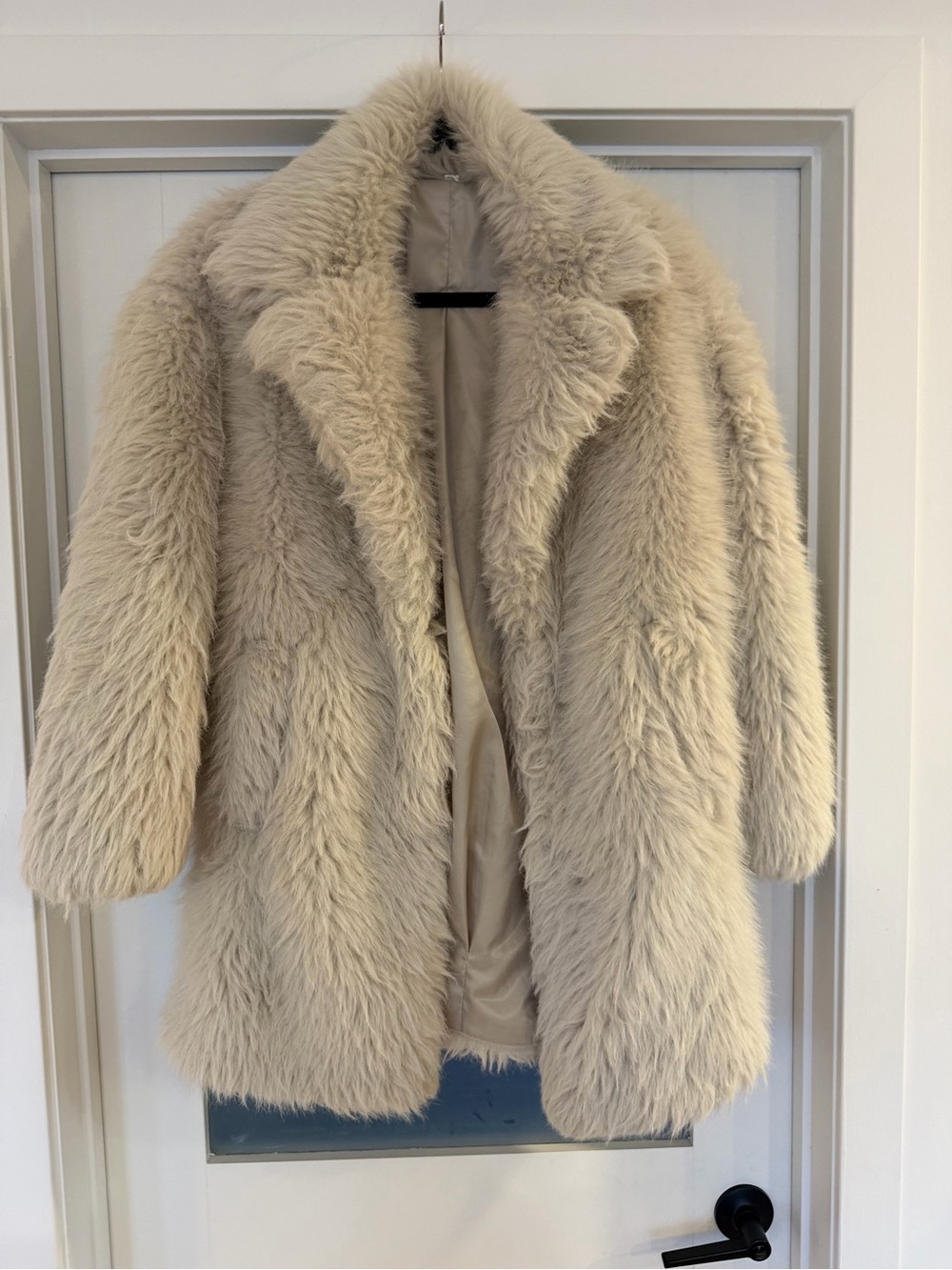 SHEIN Plush Faux Fur Teddy Coat in Cream